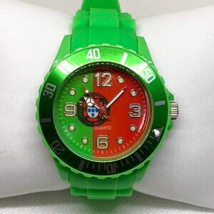 Portugal country flag dial sports wrist watch unisex green tone 43mm running
